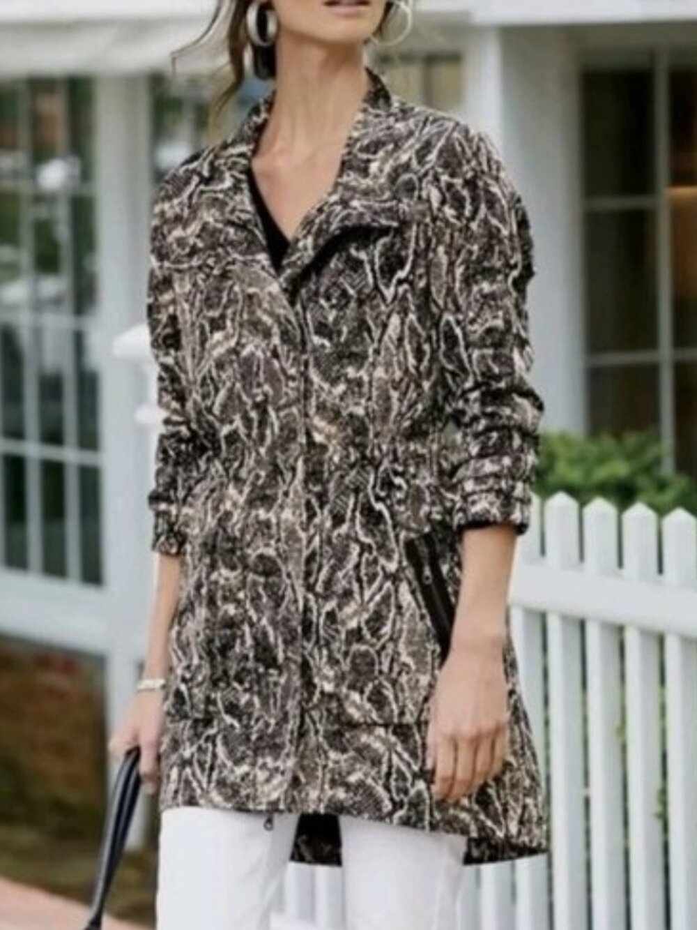 Soft Surroundings Nylon Windbreaker Raincoat in Snake Print - L
